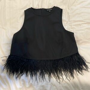 Strut & Bolt Black Sleeveless Feather Trim Top